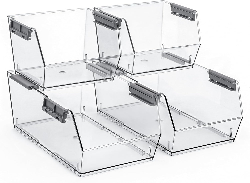 HOMESTEAD Set of 4 Stackable Storage Bins, 2 Large + 2 Small Clear Plastic Or...