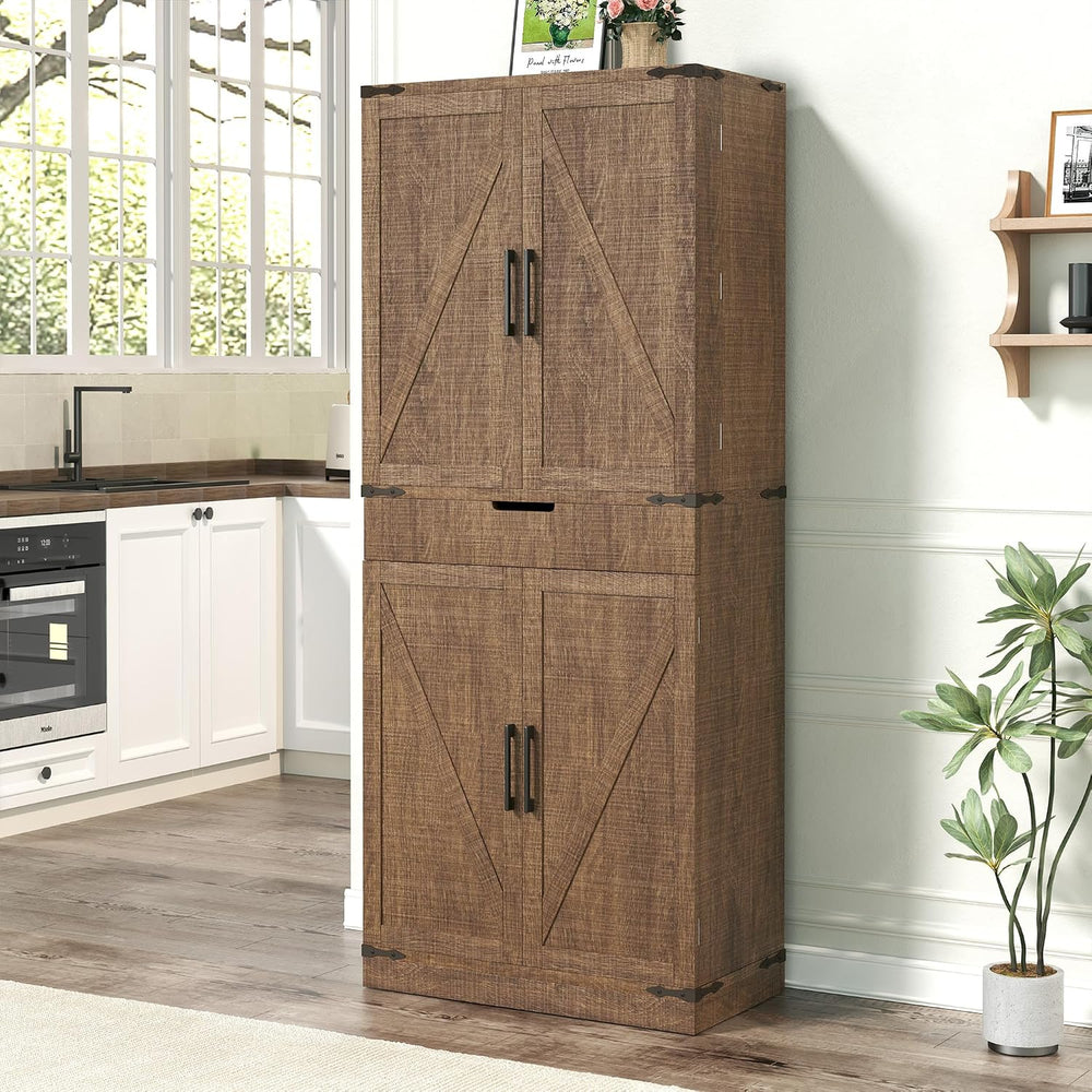 72" Kitchen Pantry Storage Cabinet with Doors and Shelves, Wood Farmhous...