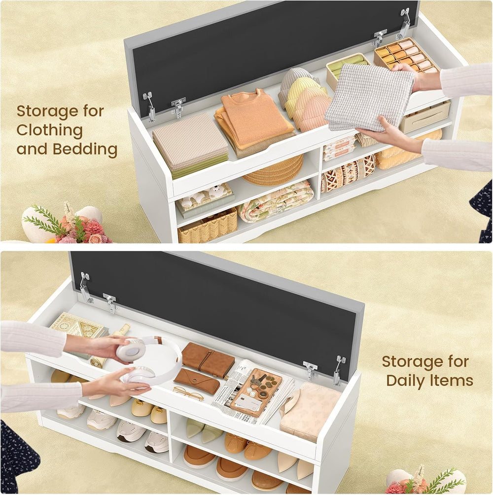 usikey 3-Tier Storage Bench, 47.2" Wide Shoe Bench with Lift Top Storage...