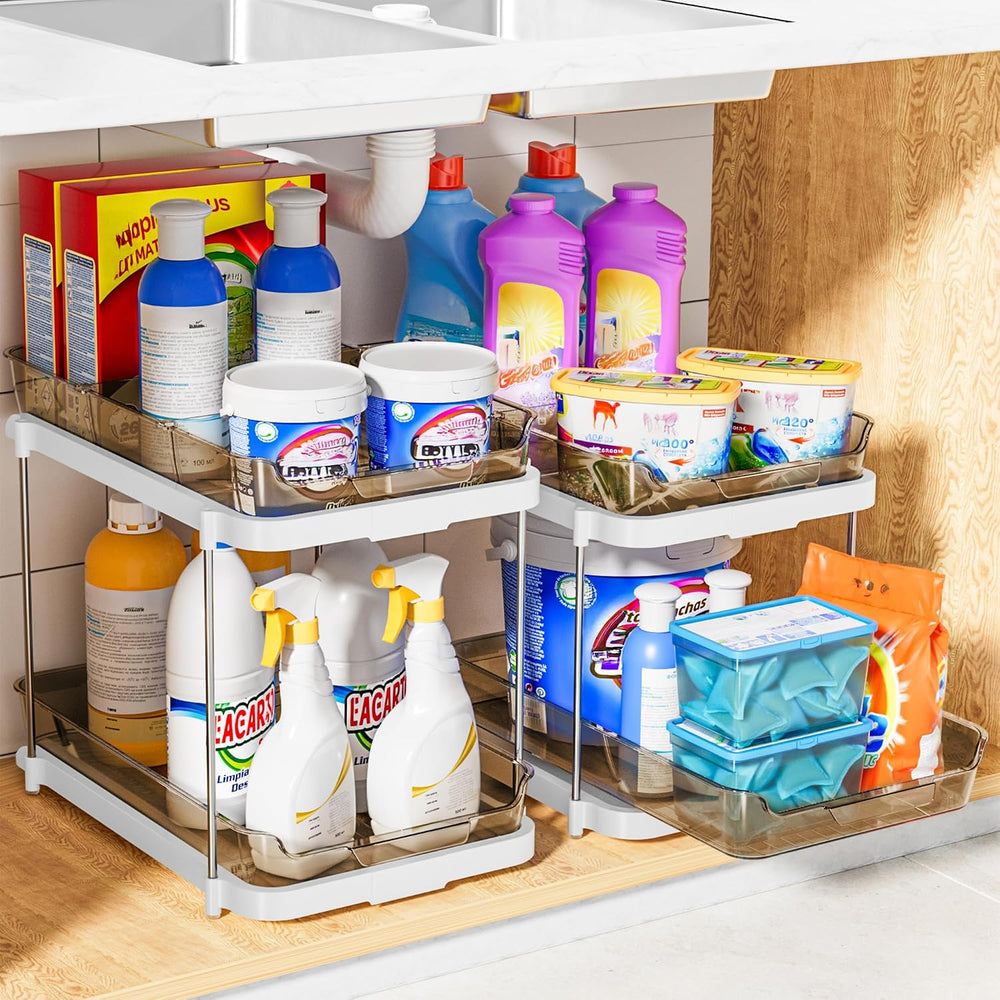 Delamu 2-Tier Multi-Purpose Bathroom Under Sink Organizers and Storage, Stack...
