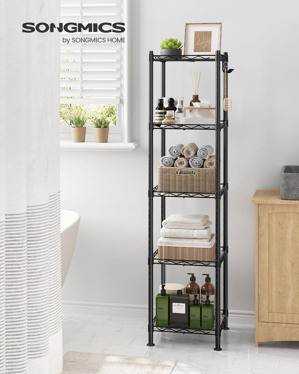 SONGMICS 5-Tier Bathroom Shelf, Storage Rack for Small Space