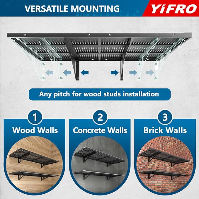 2-Pack 1.5x4ft Heavy Duty Garage Wall Shelving, 500 lbs Load Capacity, Garage
