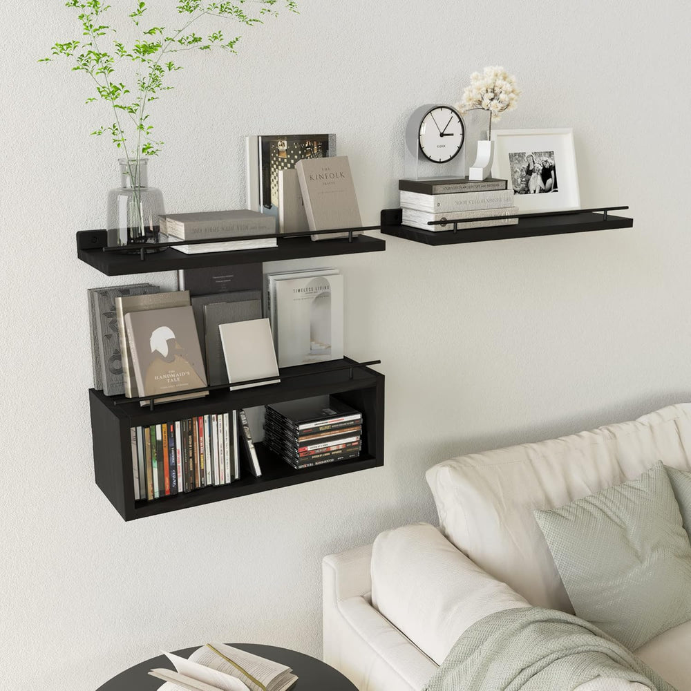 WOPITUES Floating Shelves for Wall with Cube Shelf, Wall Shelves with Metal R...