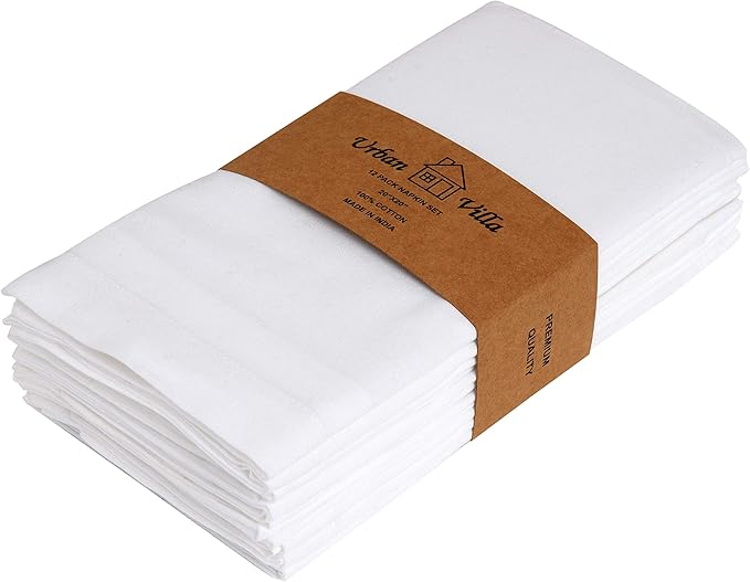 Urban Villa White Cloth Napkins Set of 12 100% Cotton Dinner Napkins Cloths W...