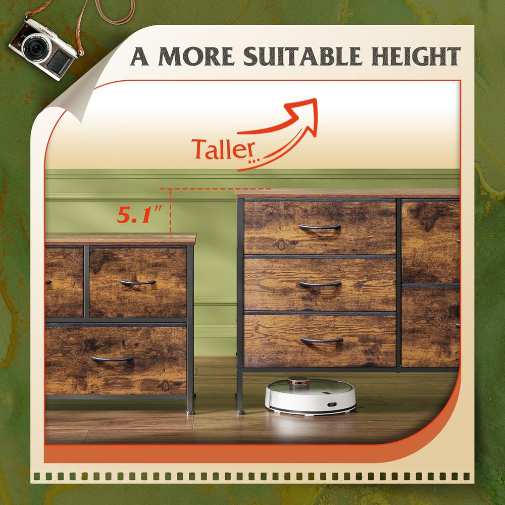 WLIVE 5 Drawer Fabric Dresser for Bedroom, Wide Storage Chest, Rustic Brown