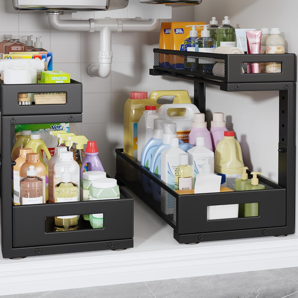 2 Pack 19IN Depth Under Sink Storage Organizer, Large 2-Tier Elegant Mesh Pul...