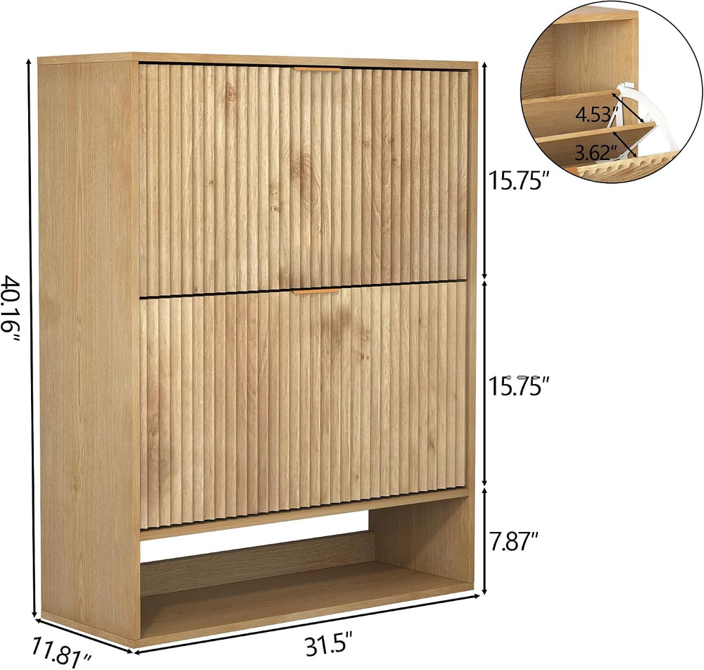 IDEALHOUSE Shoe Cabinet Storage with 2 Flip Drawers, Modern Freestanding Orga...
