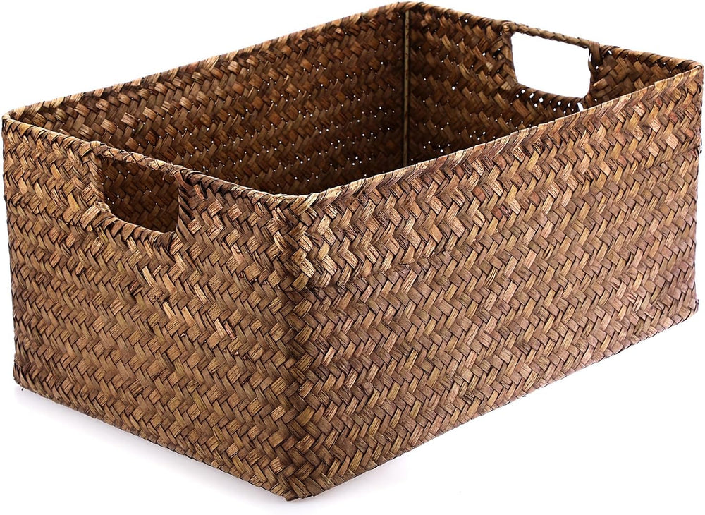 Hipiwe Seagrass Storage Baskets Bin for Shelf, X-Large Woven Wicker Basket
