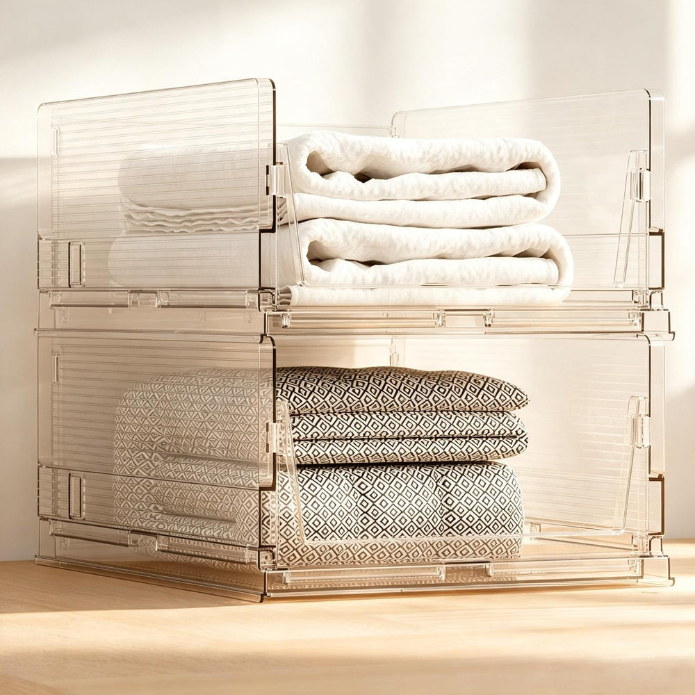 2 Pack X-large Clear Stackable Closet Organizer Basket Storage Bin