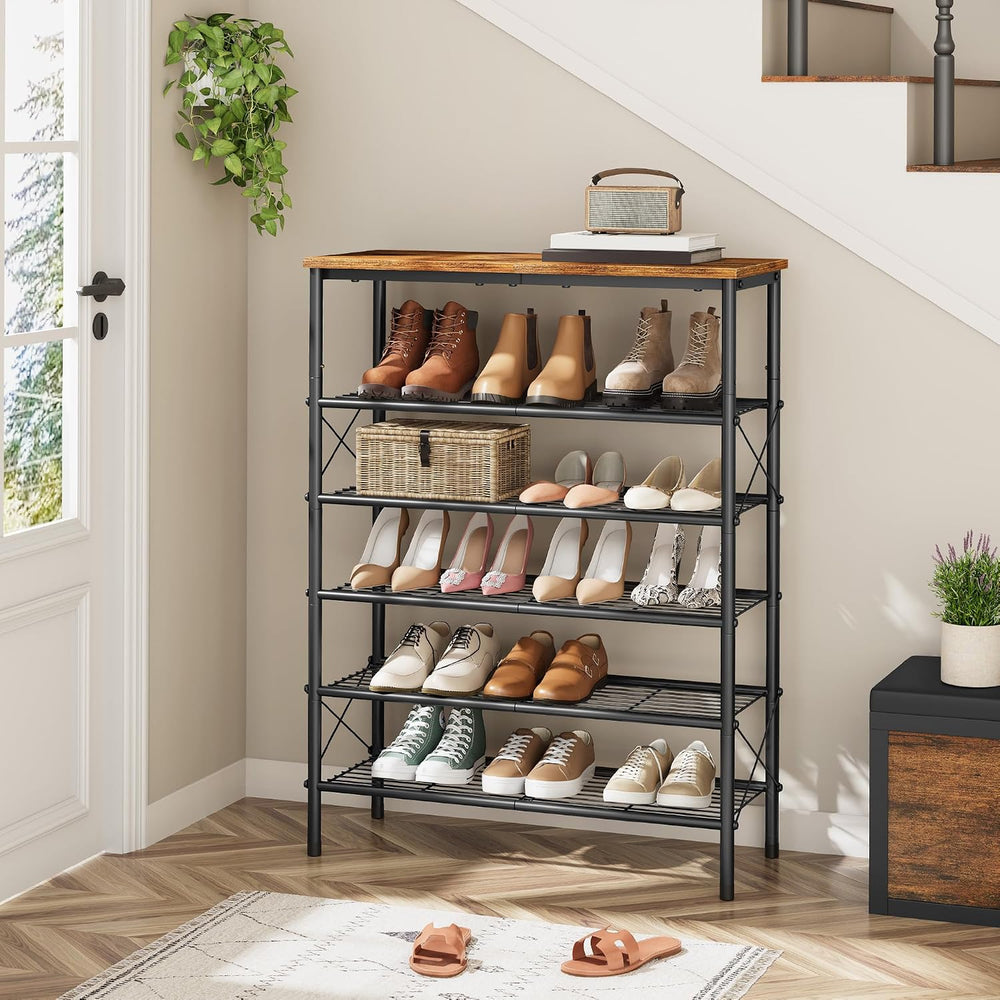 Tajsoon 6 Tier Shoe Rack for 20-24 Pairs of Shoes, Rustic Brown & Black