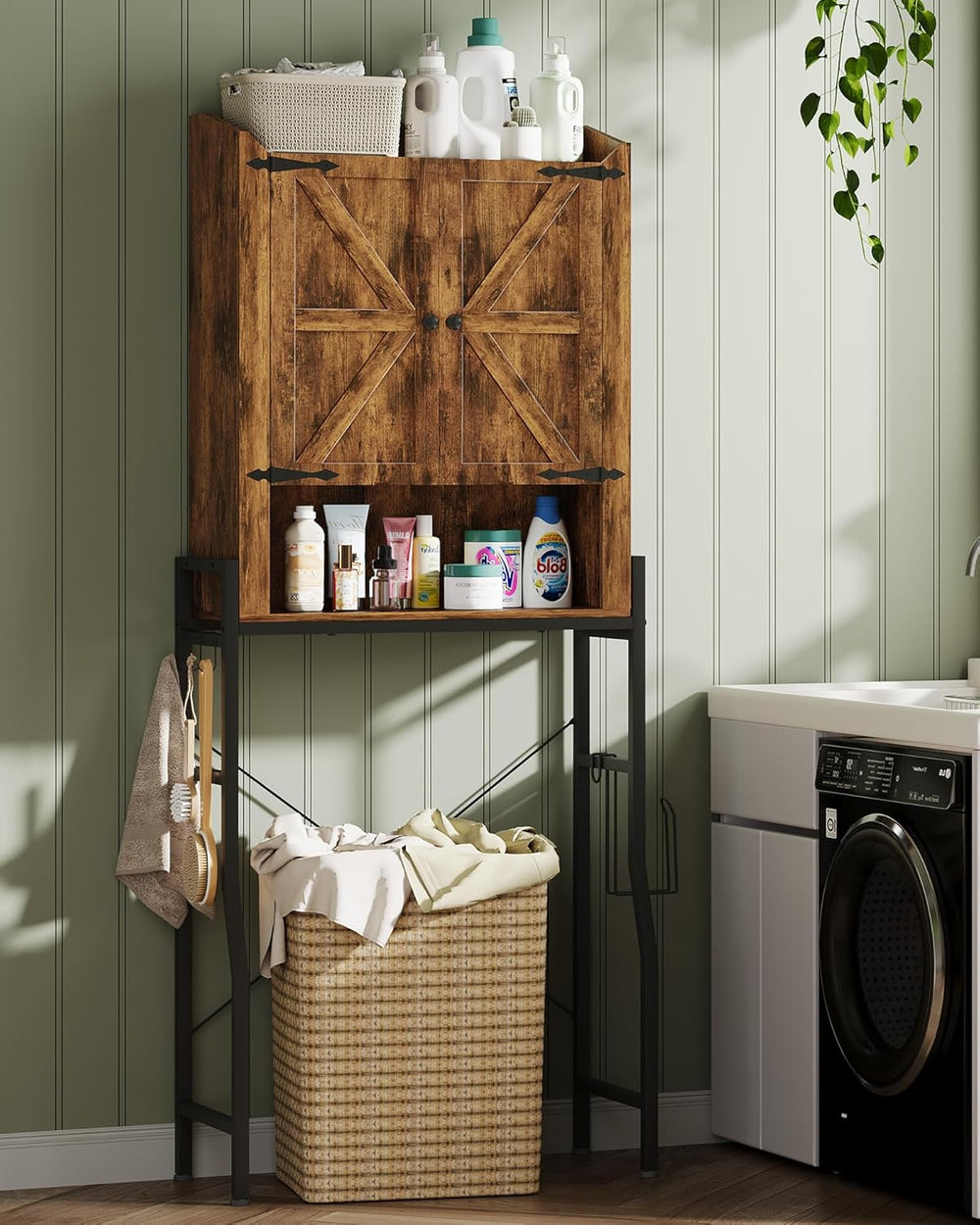 Memobarco Over The Toilet Storage Cabinet with Metal Stand, Rustic Brown