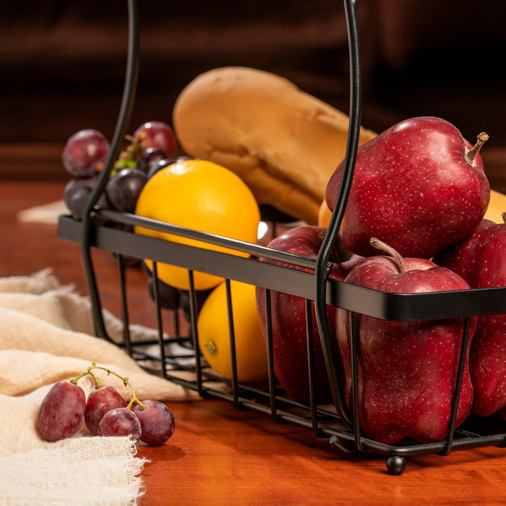 HOSY 2-Tier Metal Fruit Basket, 17-in Rectangle Black Standing Storage Rack