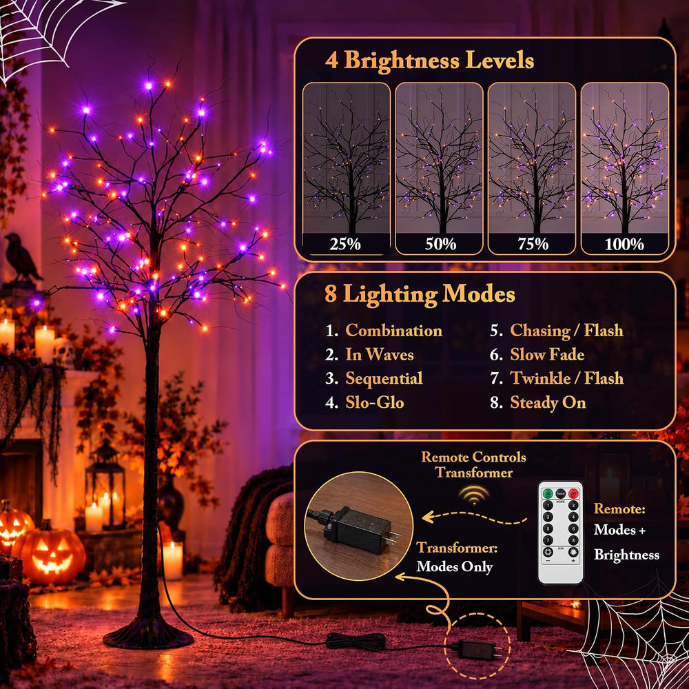 Cofiyard 2 Pack 6FT Halloween Tree with Lights, Total 288 LED Purple & Or...