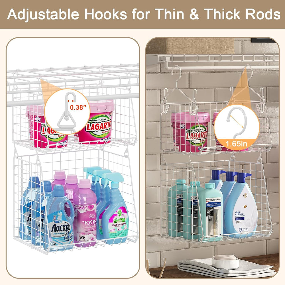 4-Tier Hanging Laundry Room Organizer: Foldable Wire Shelf Basket with 2 Larg...
