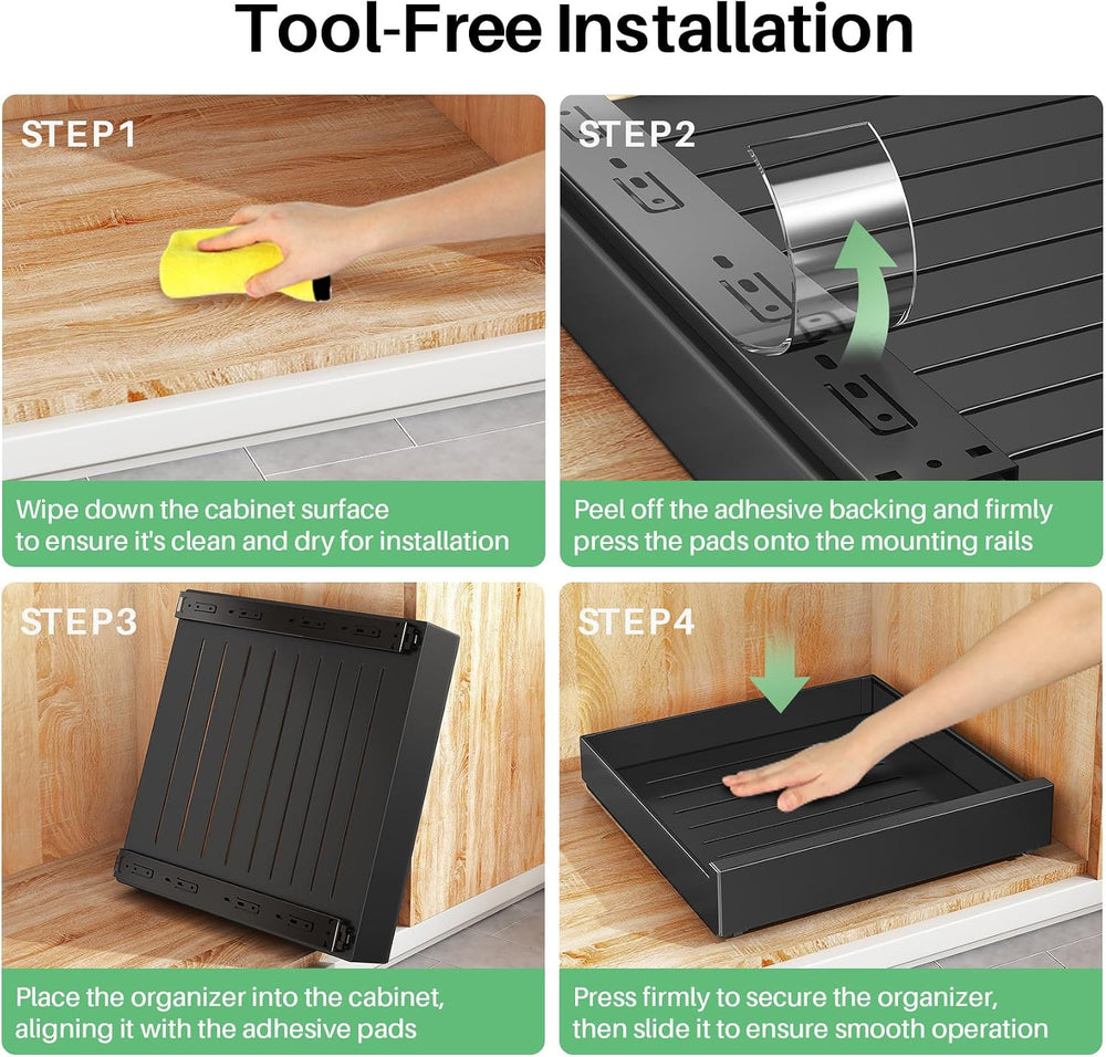 Pull Out Cabinet Organizer with Nano Adhesive, Heavy Duty Full-Extension Slid...