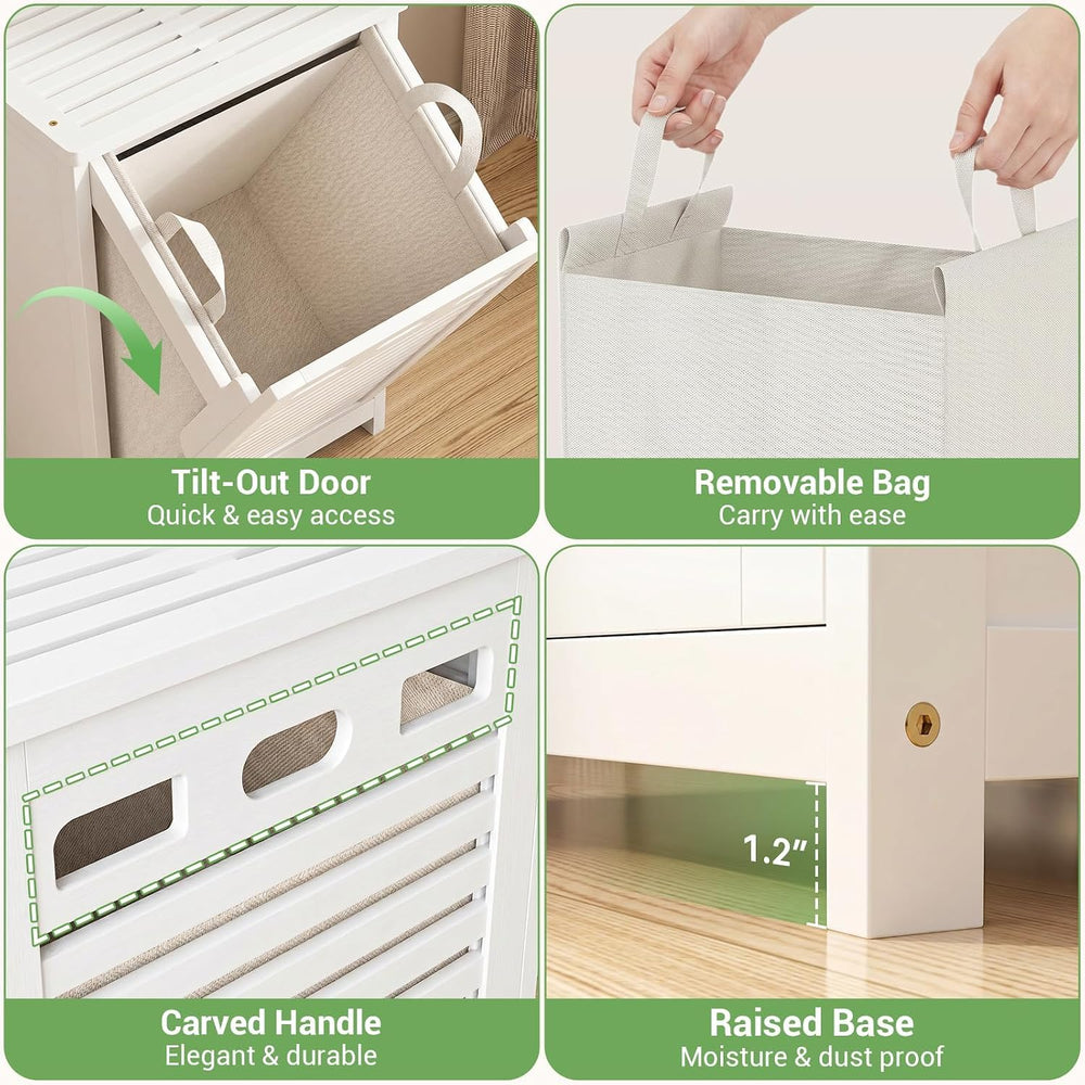 Bamboo Tilt Out Laundry Hamper Cabinet with 15.5 Gal Removable Bag, White