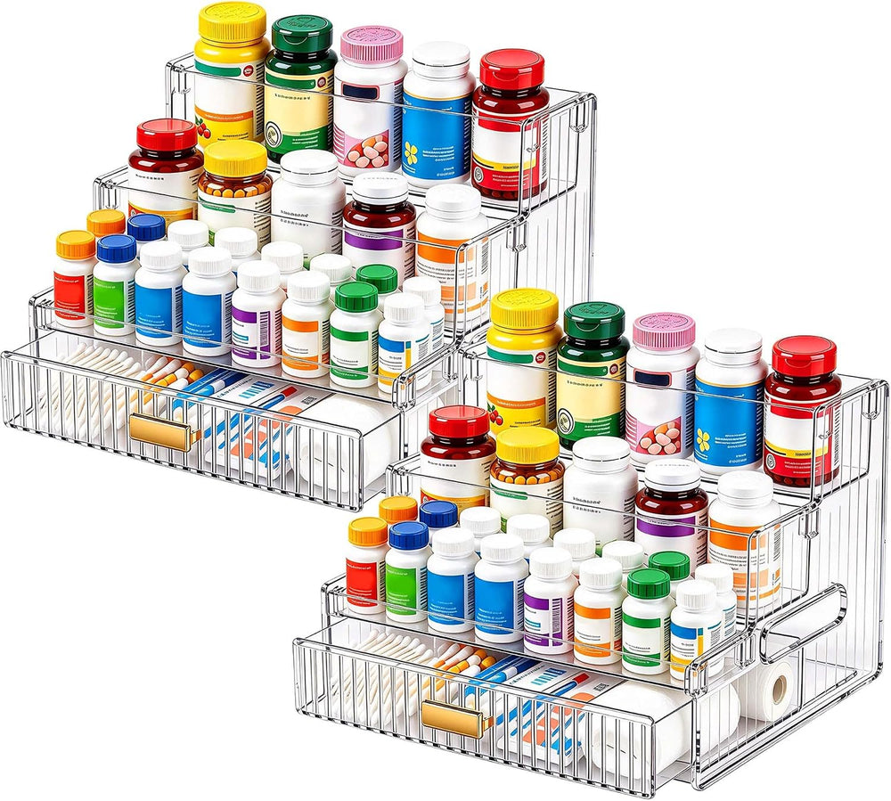 3 Tier Vitamin Storage Organizer with Drawer, Medicine Cabinet Organizer