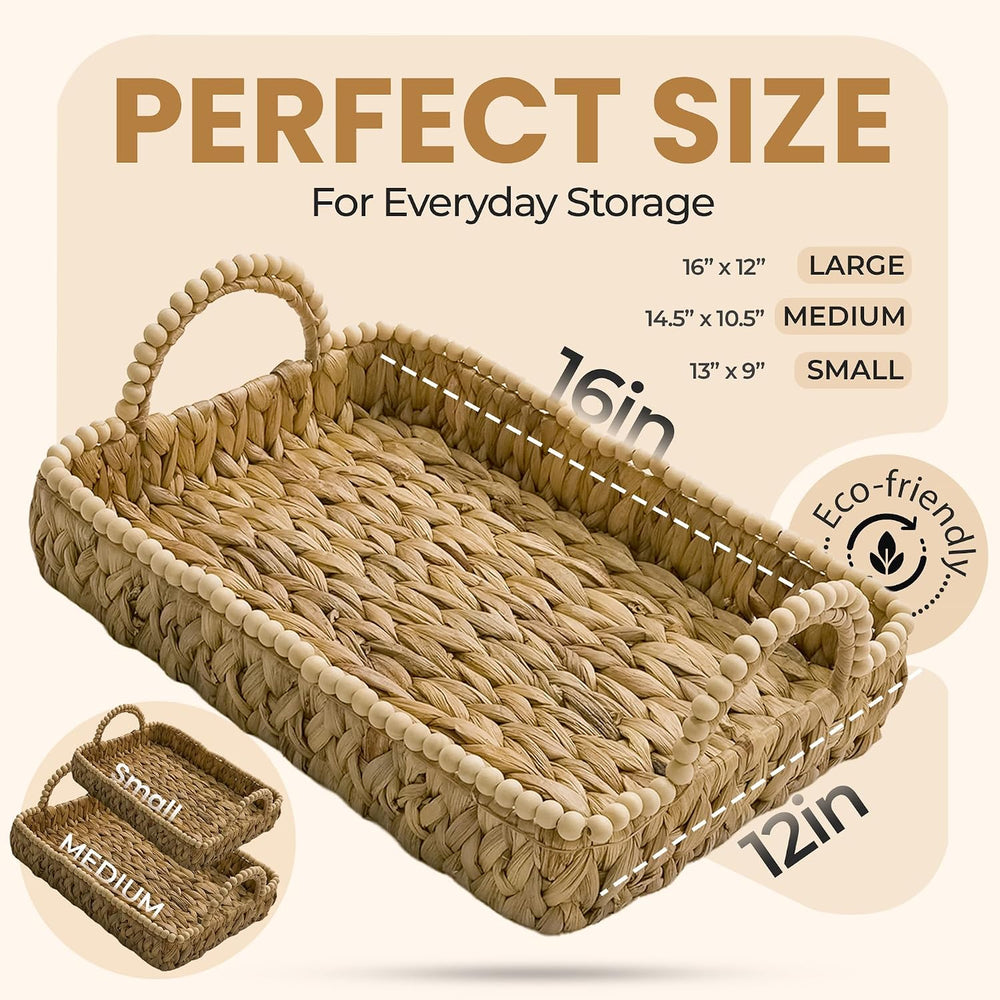 Handwoven Water Hyacinth Wicker Basket Set of 3 - Storage Baskets with Handle...