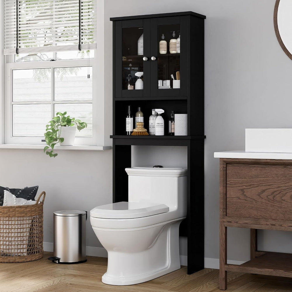 Shintenchi Over the Toilet Storage Cabinet, Bathroom Glass Door Black