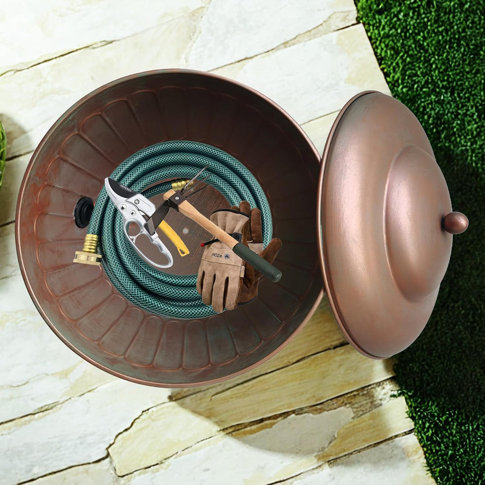 BSTGIFTS Garden Water Hose Holder - Decorative Metal Pot, Metal Hose Storage ...