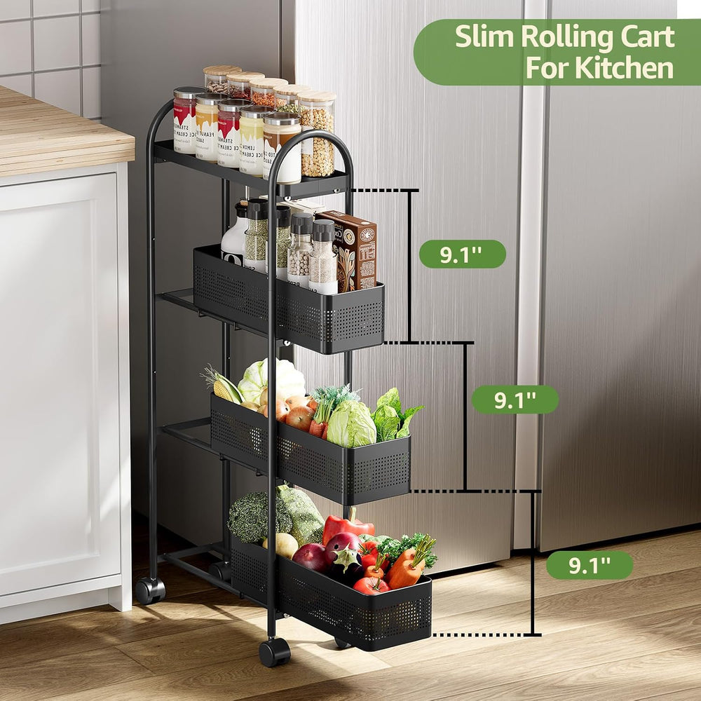 KINGRACK 4 Tier Slim Rolling Cart with Drawer, Metal Utility Storage Cart | 3...