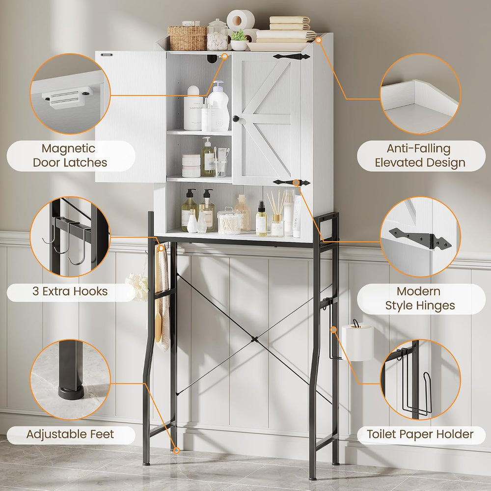 Over The Toilet Storage Cabinet with 2-Door & Metal Stand, White
