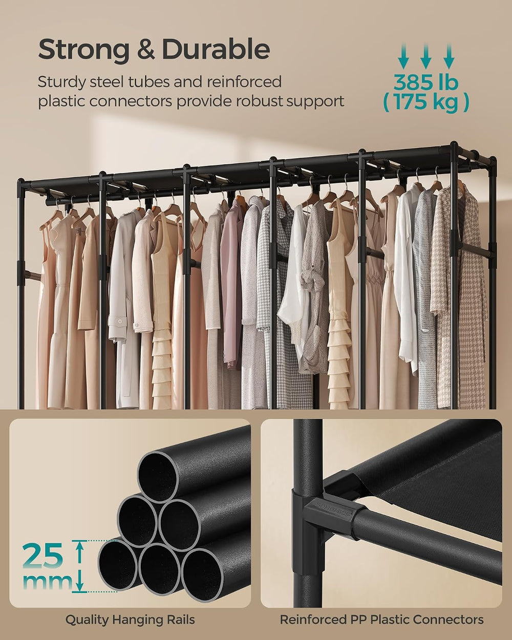 SONGMICS Wardrobe Closet, Fabric Cover, 5 Hanging Rails, 10 Shelves