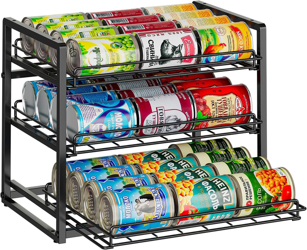 3-Tier Stackable Can Organizer for Pantry, Pull Out Can Rack, Black