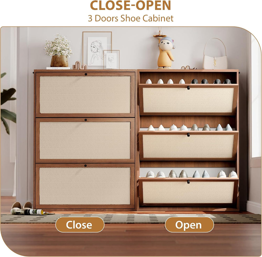 AVZEAR Narrow Shoe Storage Cabinet for Entryway with Natural Linen Panel, Fre...