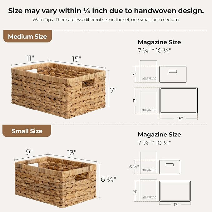 StorageWorks Wicker Storage Baskets, Large and Small Baskets, Handwoven Water...
