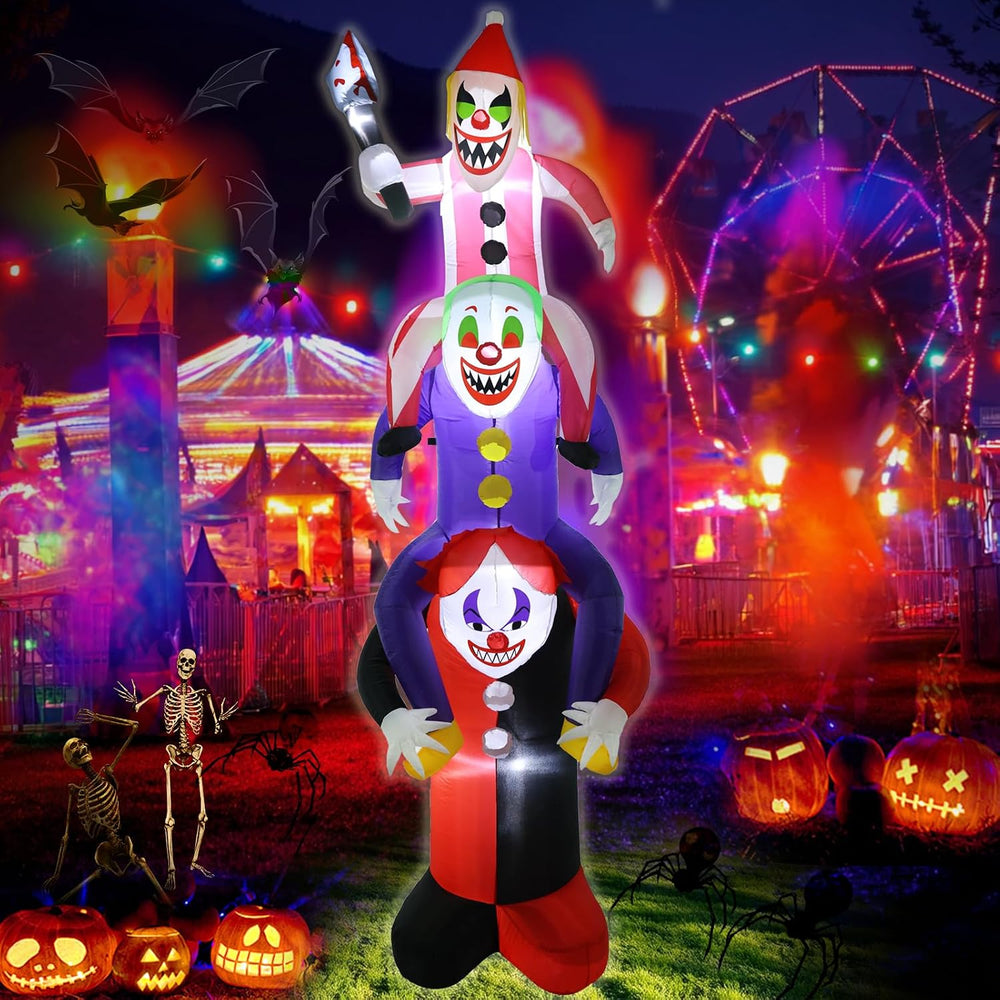 LETIME 8FT Halloween Inflatables 3 Scary Clowns Stacked in Human Ladder
