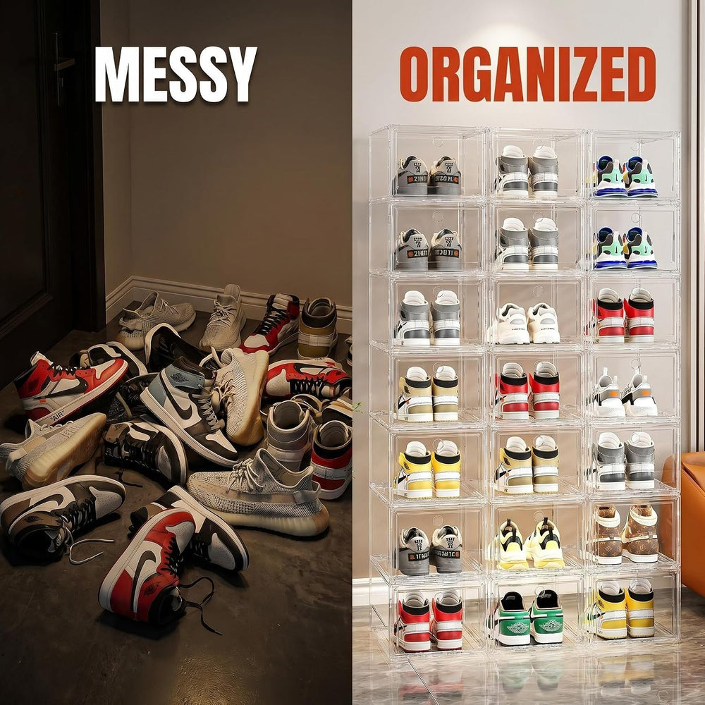 Clear Shoe Storage Boxes 9 Pack, Stackable Bins with Magnetic Doors