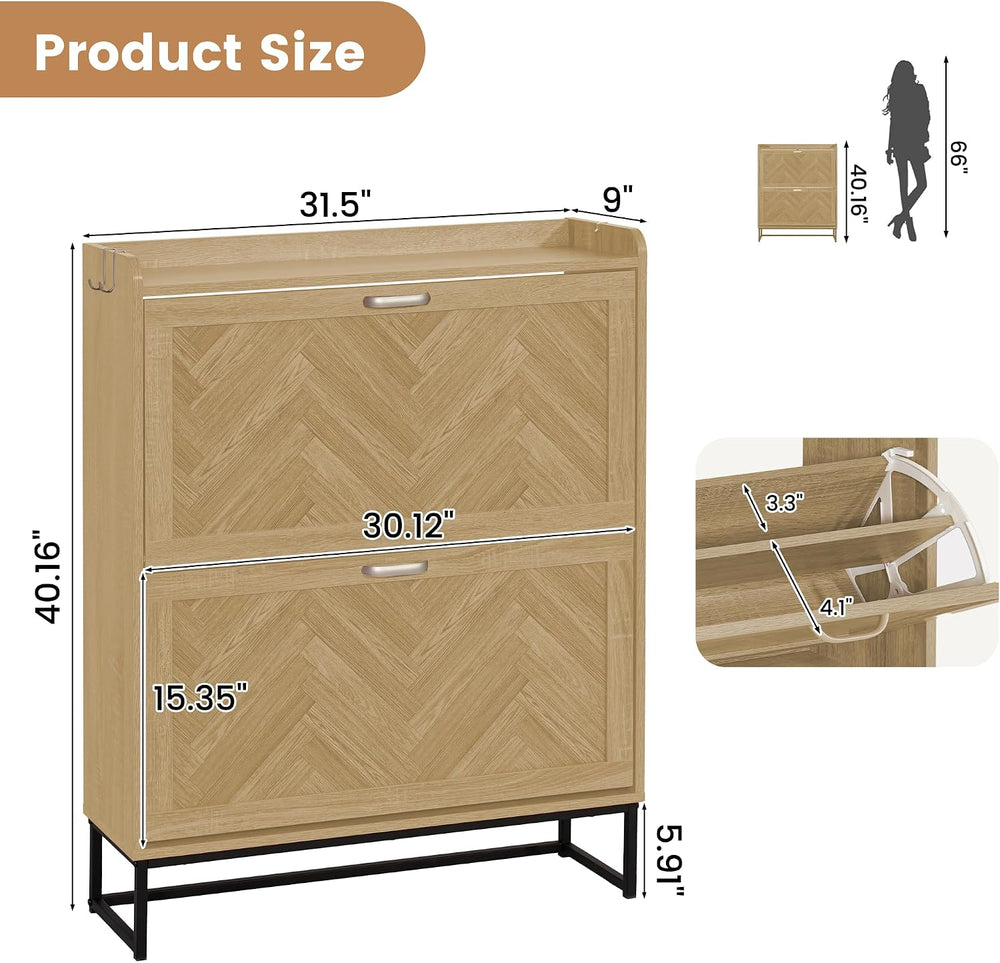 Shoe Cabinet Storage for Entryway, 40" Tall Narrow Wood Shoe Organizer w...