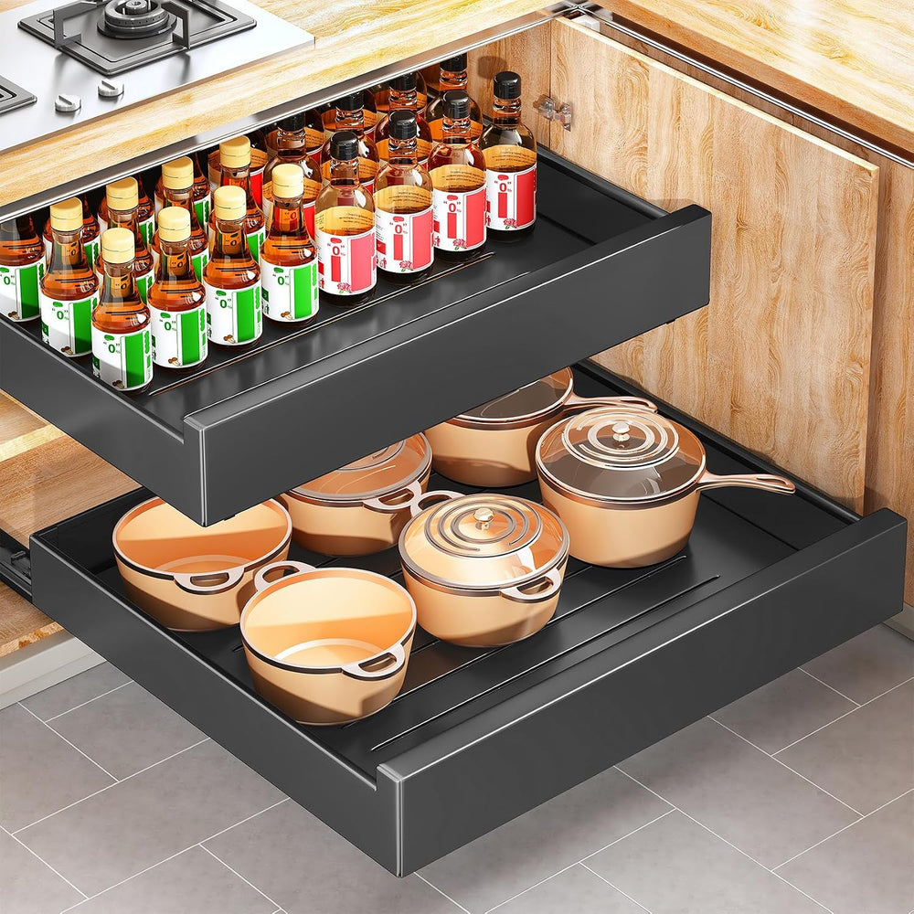 Pull Out Cabinet Organizer with Nano Adhesive, Heavy Duty Full-Extension Slid...