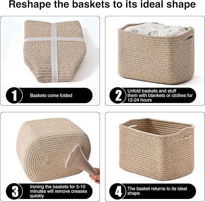 Small Storage Baskets for Shelves Organizing, Woven Cotton Rope Baskets for (...