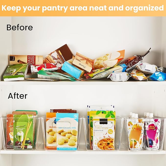 YIHONG Clear Pantry Storage Organizer Bins, 10 Pack Plastic Food Storage Bins