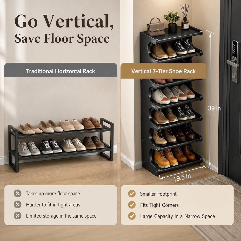 39" Bamboo Shoe Rack - Vertical Shoe Organizer Rack for Small Space, Nar...