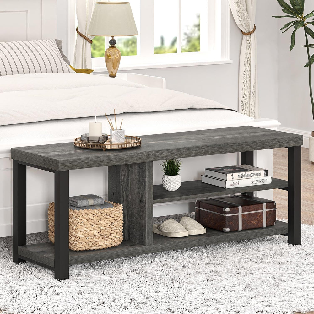 EXCEFUR Industrial Entryway Bench, Rustic Indoor Shoe Boot Storage Bench Seat...