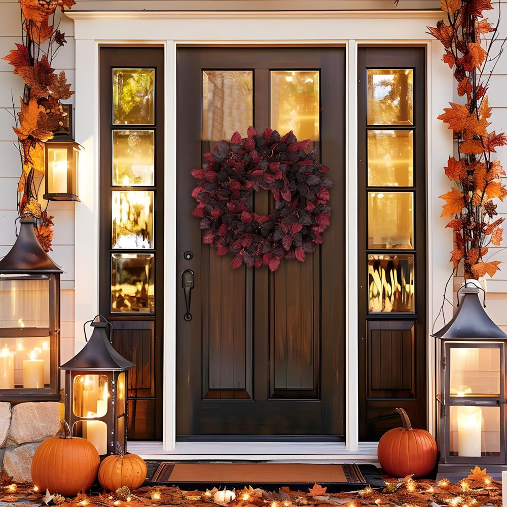 Artificial Fall Leaf Wreath for Front Door – 24" Autumn Wreath with Life...