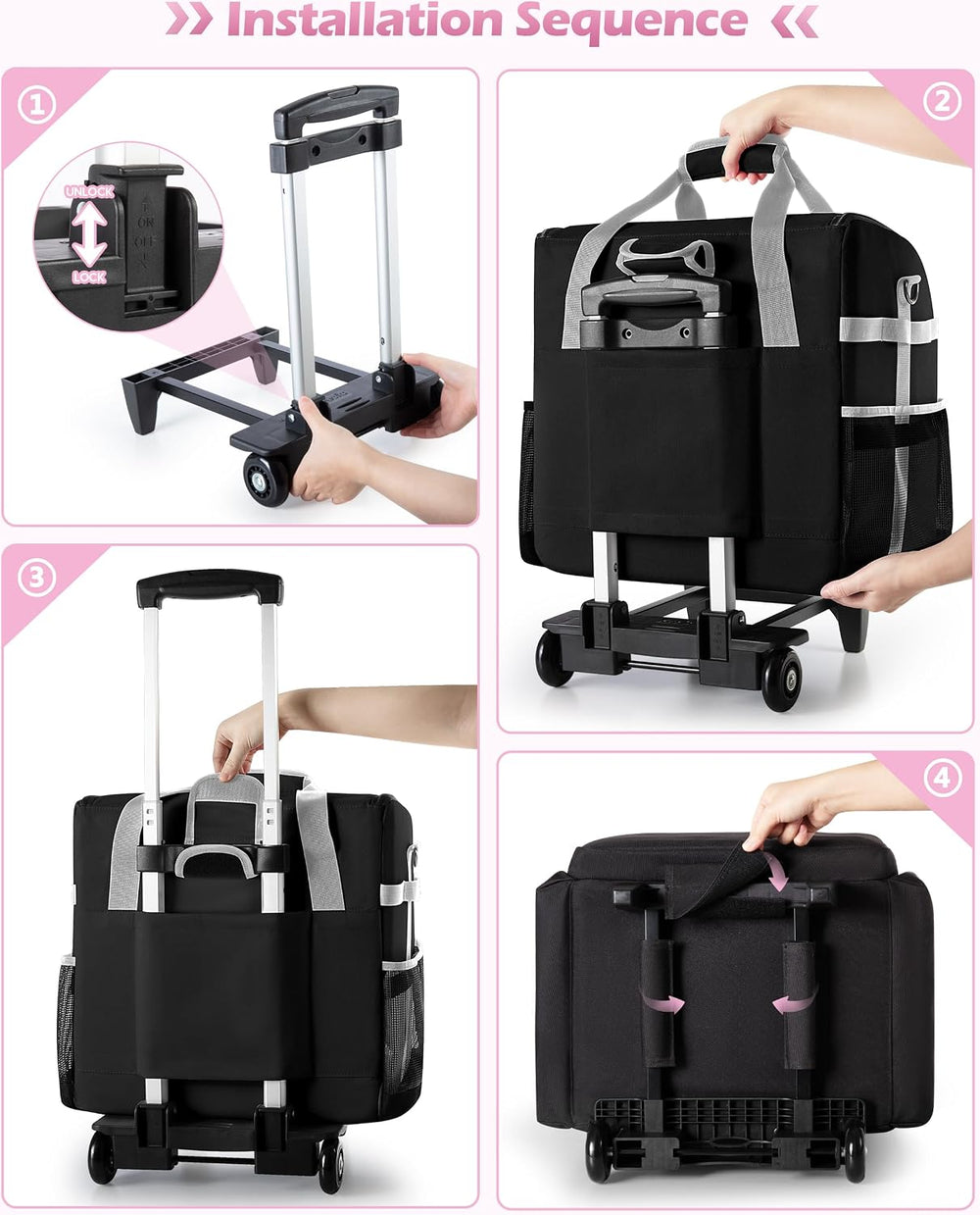 Marscamd Large Rolling Cleaning Caddy Bag with Detachable Trolley, Black