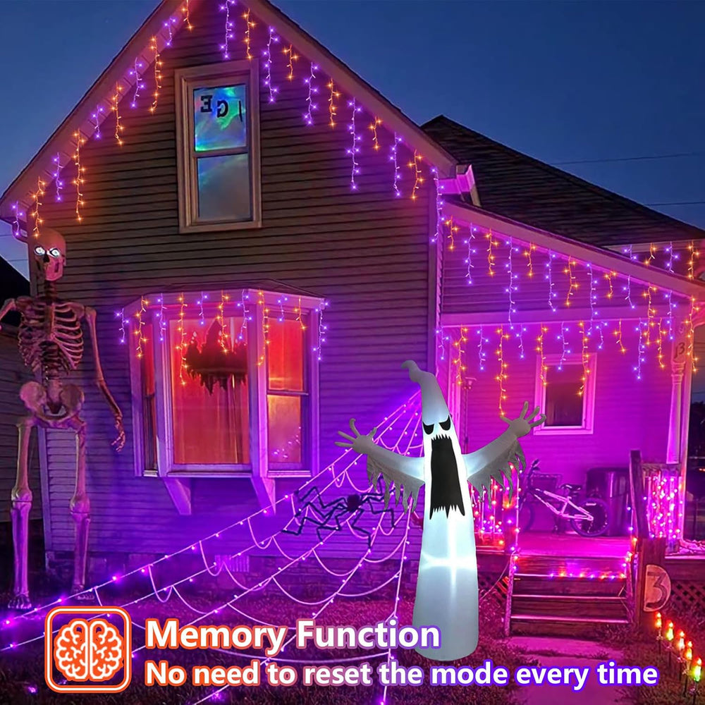YEGUO 33ft 400 LED Orange and Purple Icicle Halloween Lights, 80 Drops Icicle...