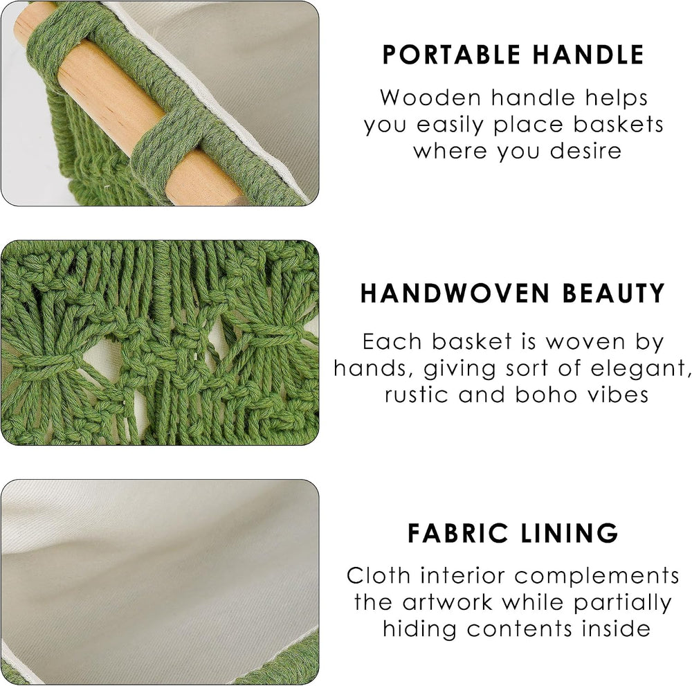 Macrame Storage Baskets Toilet Tank Organizer Set of 2, Green