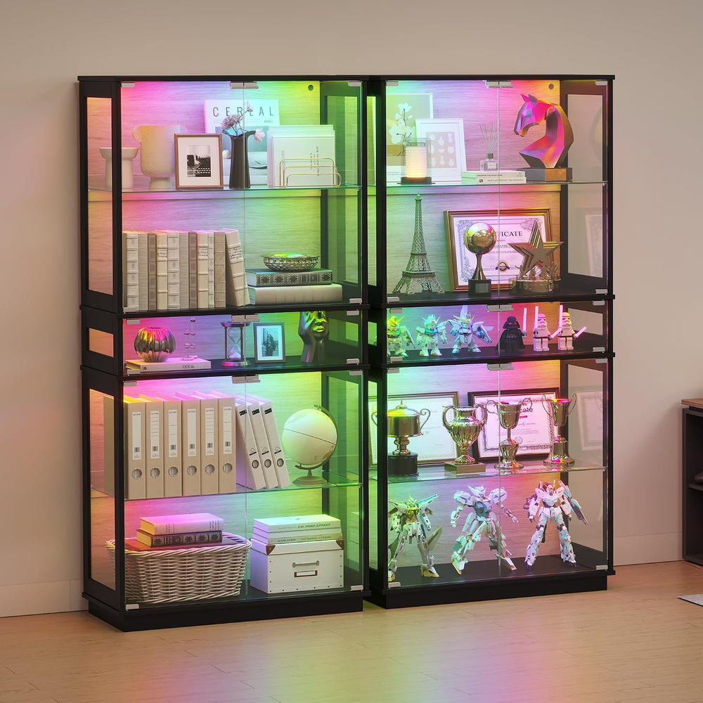 RGB Display Cabinet with 5-Tier Glass Shelves - 65" Tall