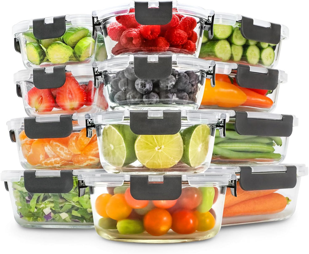 Freshware Glass Storage Containers with Lids, 24 Pieces, 12 Containers with 1...