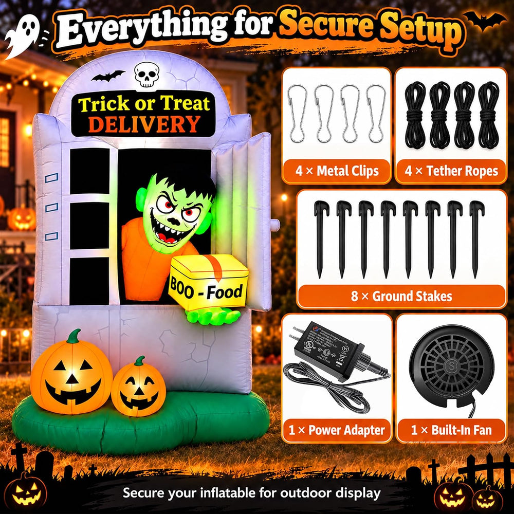 7 FT Halloween Inflatable Monster Delivery Man, Trick or Treat Outdoor Yard D...