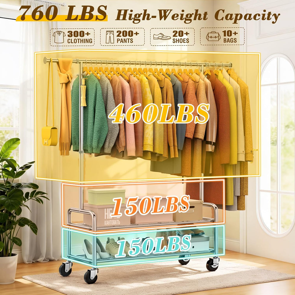 100% Stainless Steel Heavy Duty Clothes Rack Load 760LBS, Clothing Rack for H...
