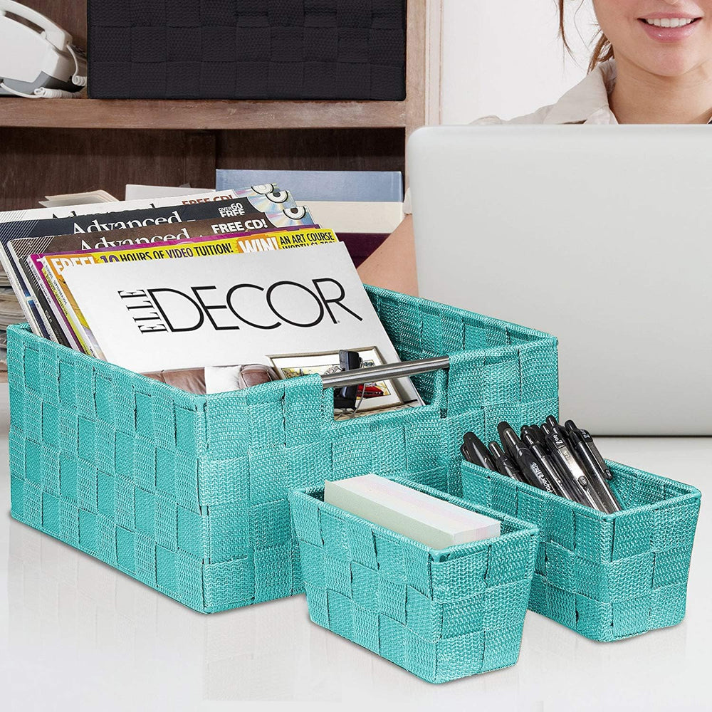 Sorbus Baskets for Organizing, 7-Piece Hand-Woven Storage Set (Aqua)