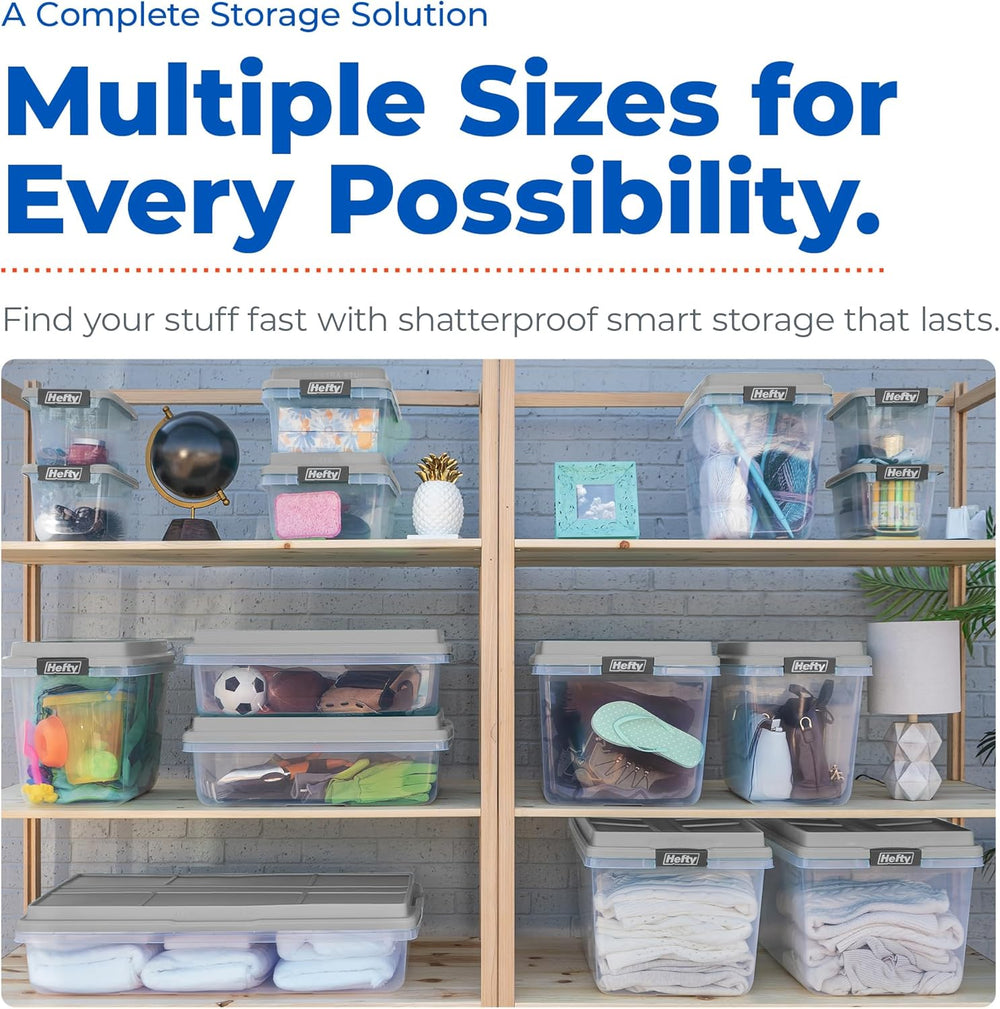 Hefty 113 Qt Hi-Rise Storage Bin with Lid, Stackable Plastic Storage Containe...