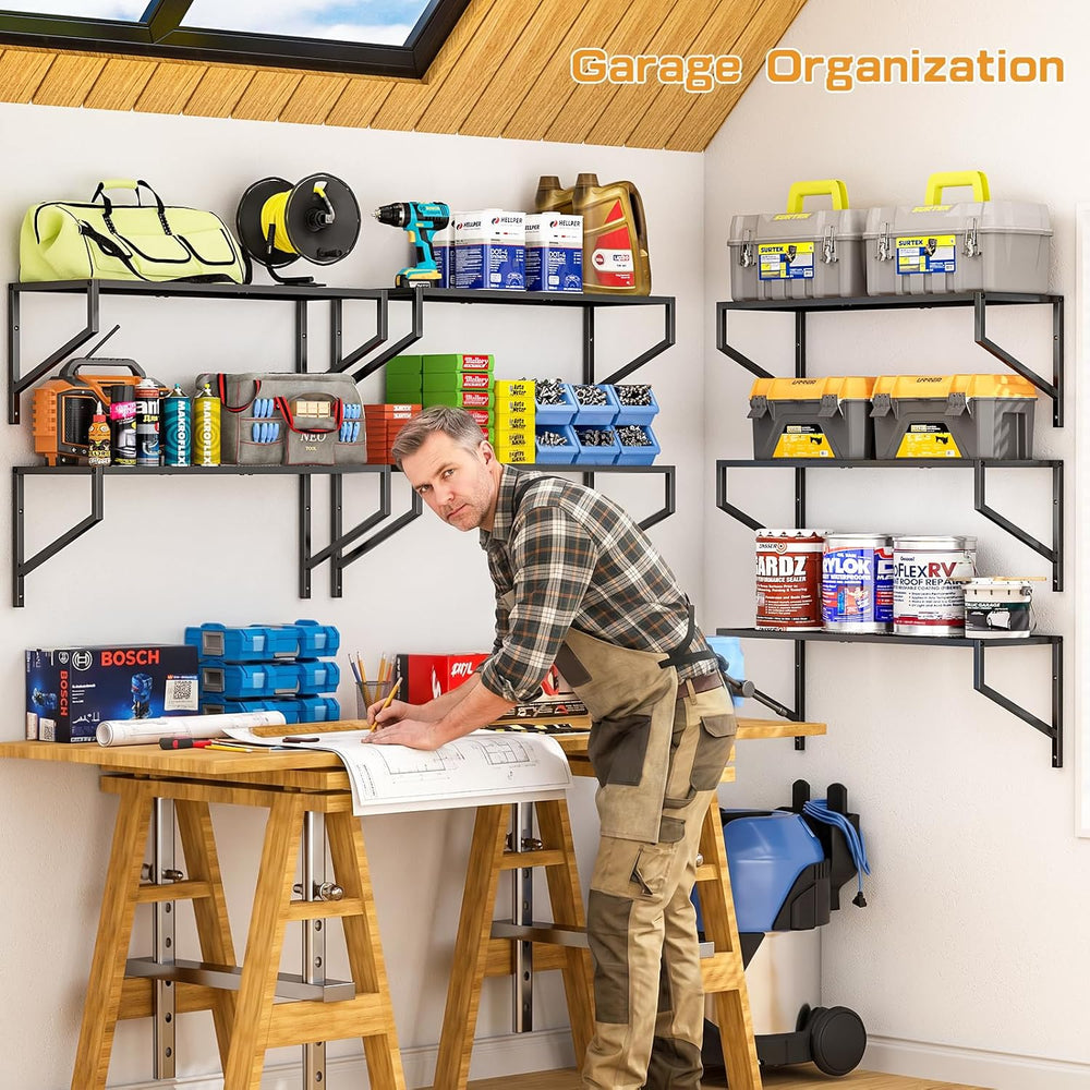 ThreeHio 3 Pack Garage Wall Shelving, Heavy Duty Garage Shelves Wall Mount, H...
