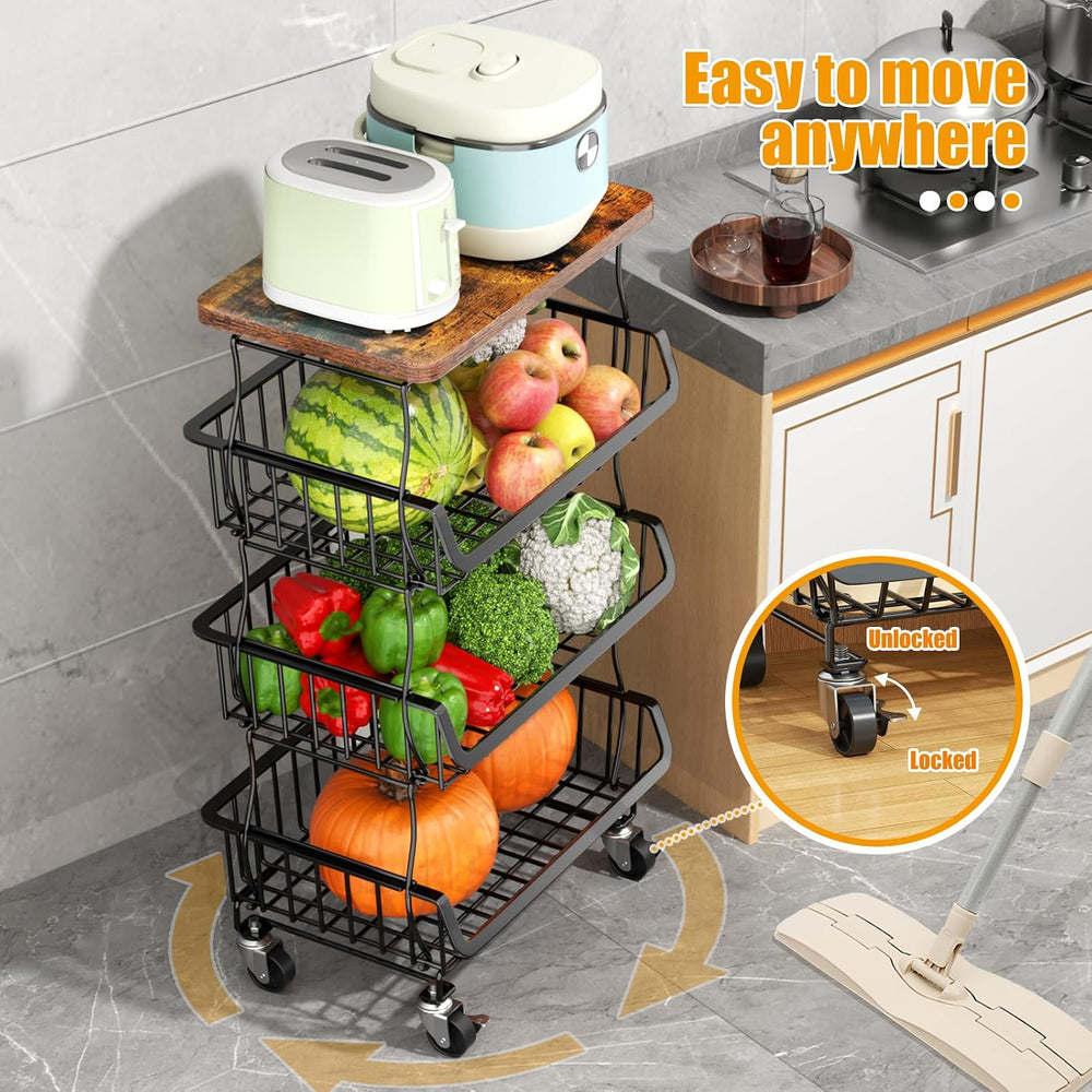 Gsiekare 5 Tier Fruit and Vegetable Basket for Kitchen with Wheels
